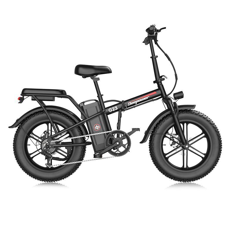 Vedere laterală a bicicletei electrice pliabile Deepower G23Pro cu anvelope late
