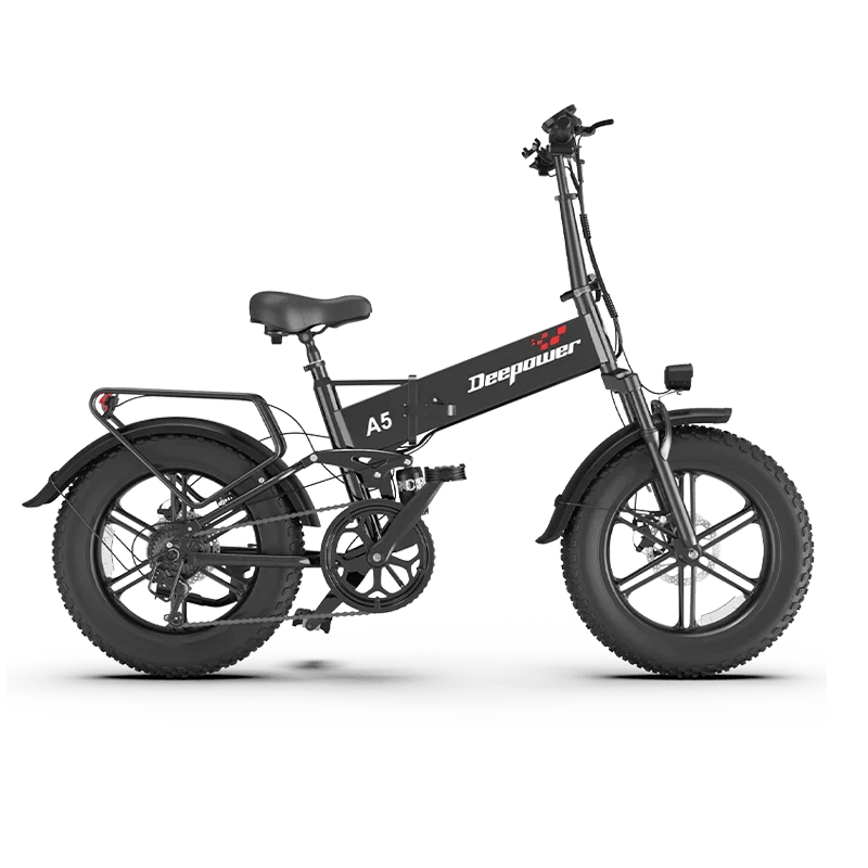 Bicicletă electrică pliabilă Deepower A5 cu anvelope late și portbagaj spate
